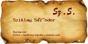 Sziklay Sándor névjegykártya